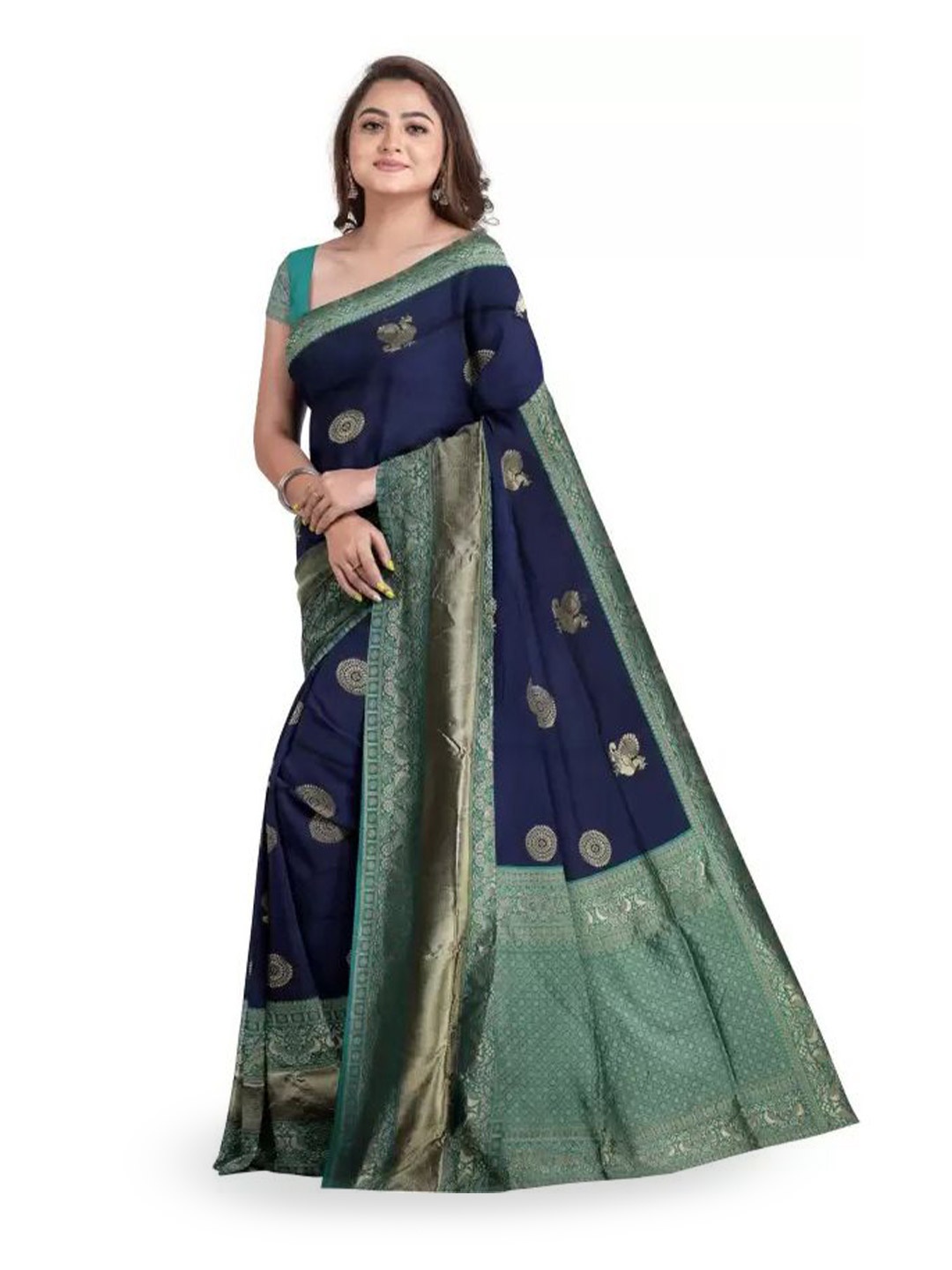 

LADY SHOPI Woven Design Zari Pure Silk Banarasi Saree, Navy blue