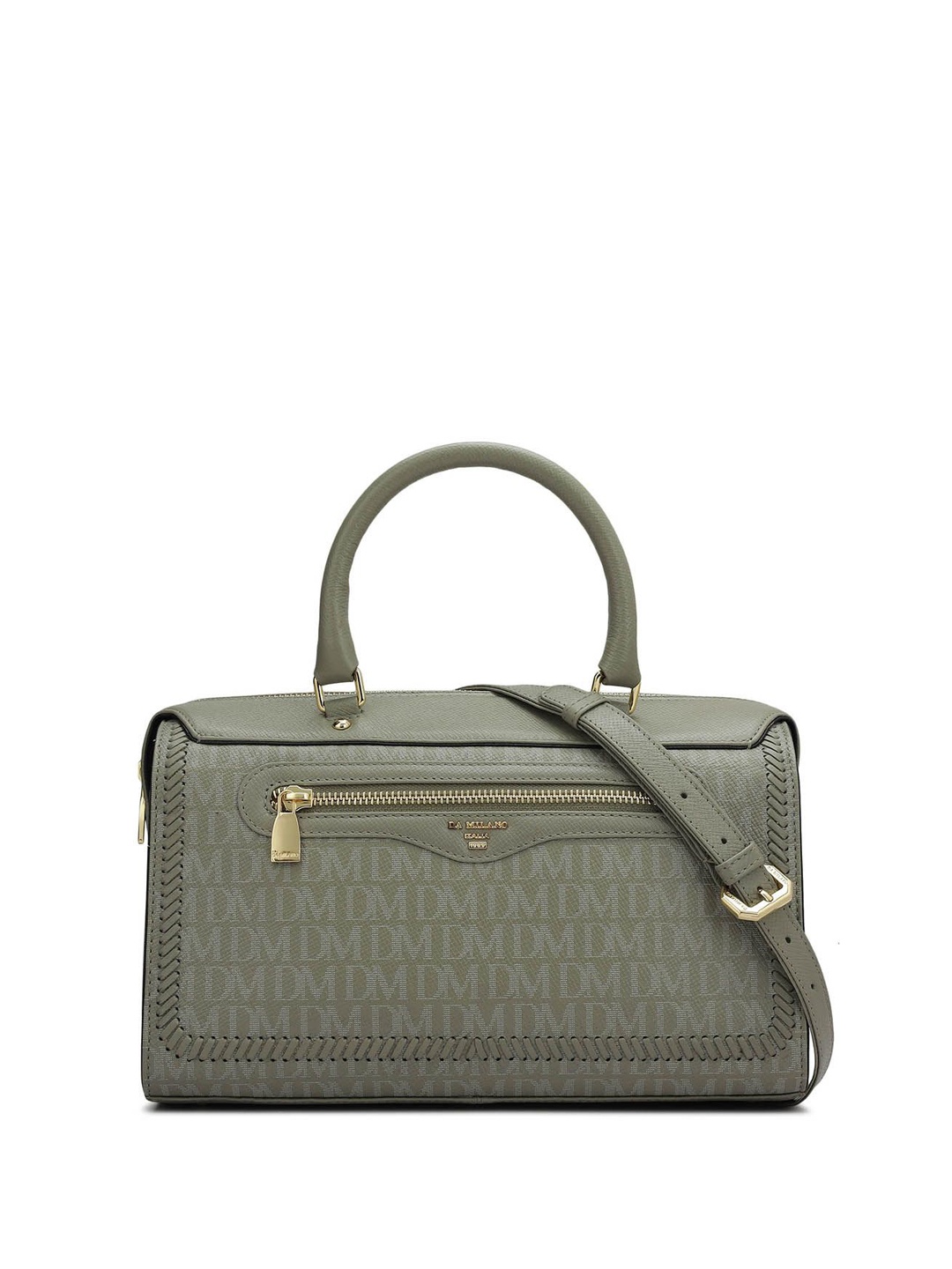 

Da Milano Leather Shopper Satchel with Cut Work, Grey
