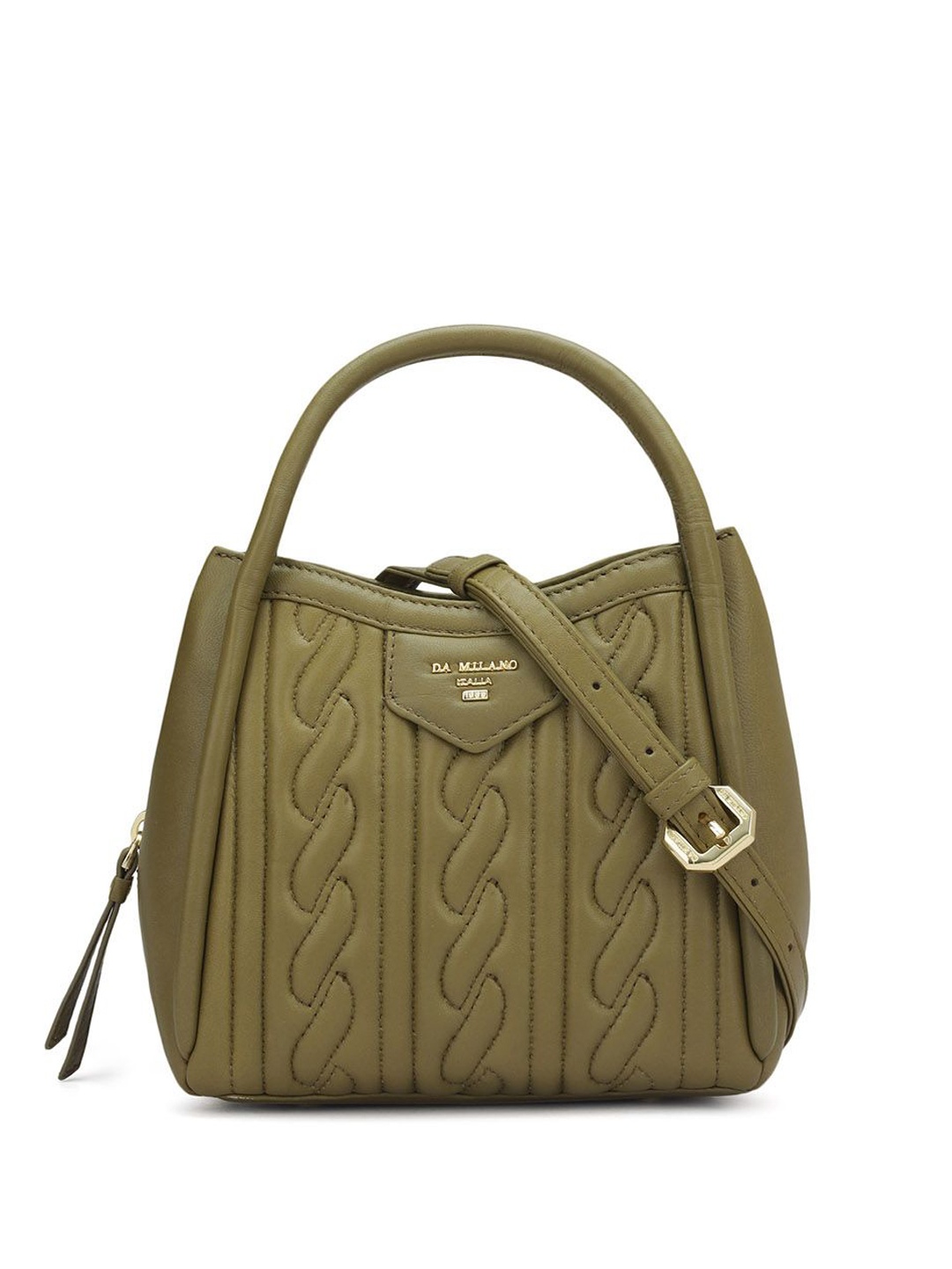 

Da Milano Leather Structured Satchel with Tasselled, Green