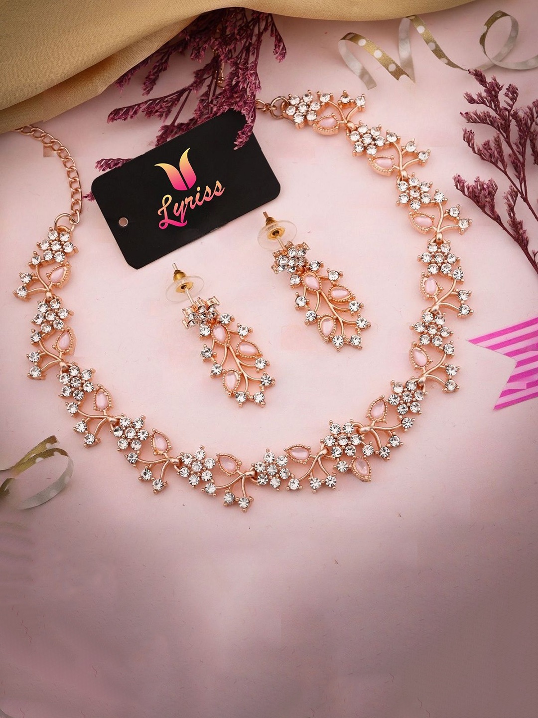 

Lyriss Good-Plated American Diamond Studded Jewellery Set, Gold