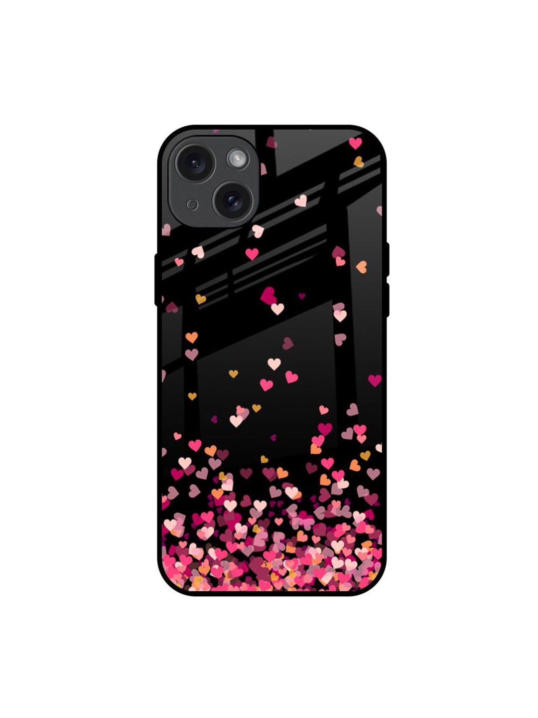 

QRIOH Heart Rain Fall Printed iPhone 15 Plus Back Case, Black