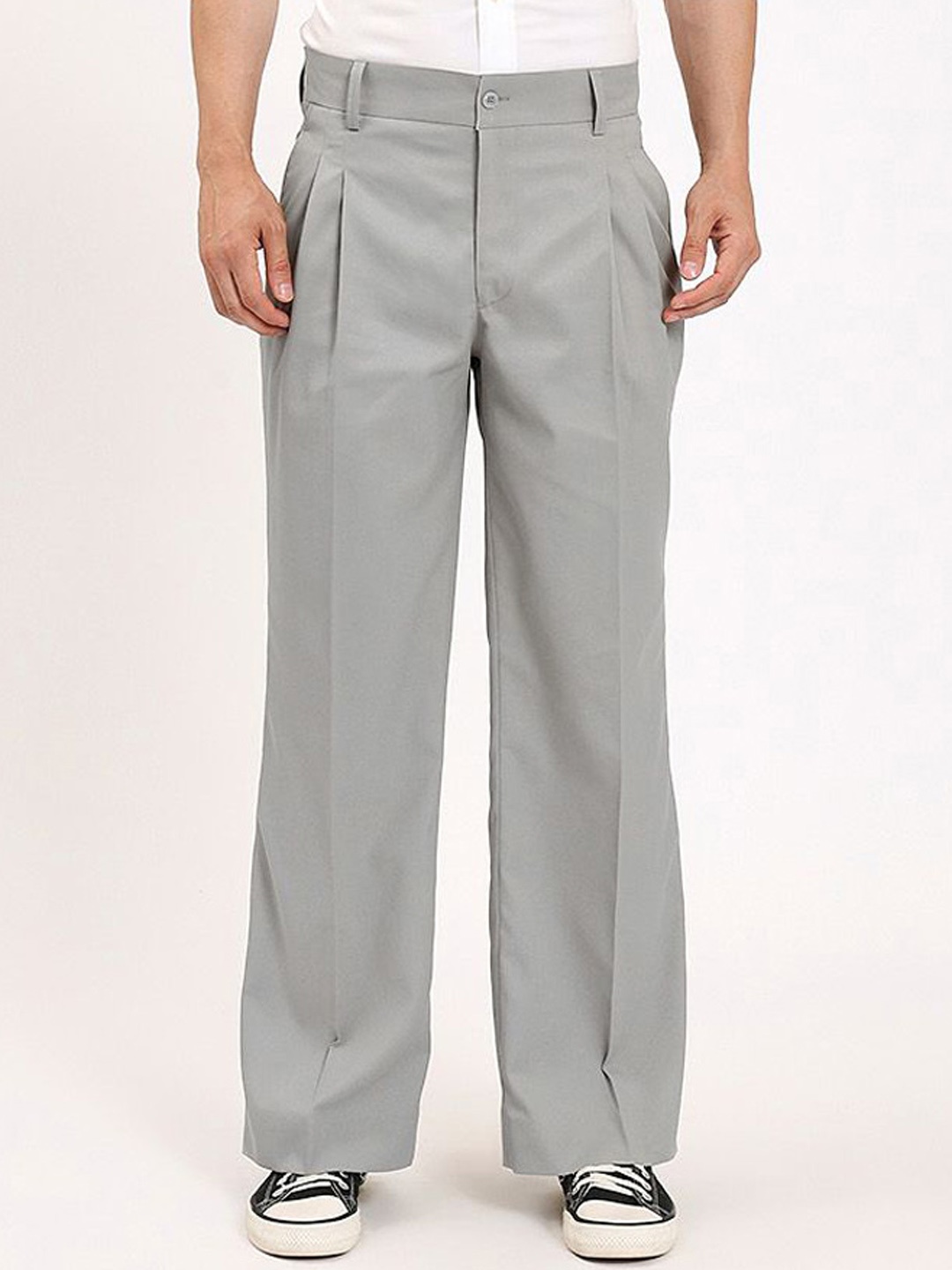 

Thevasa Men Relaxed Fit Korean Pants Stylish Baggy Pleated Pants, Grey