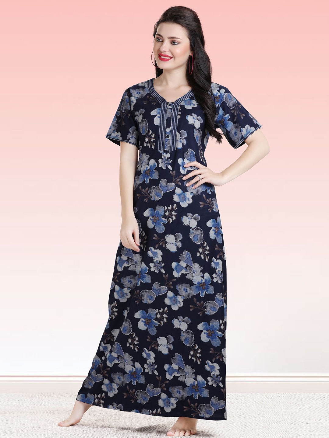 

QUIRA Printed Maxi Nightdress, Navy blue
