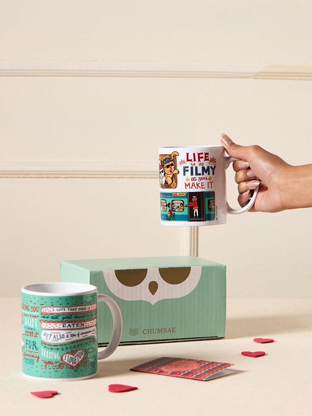 

Chumbak Pour-fect White & Green Set of 2 Printed Dishwasher Safe Ceramic Mugs 300ml Each