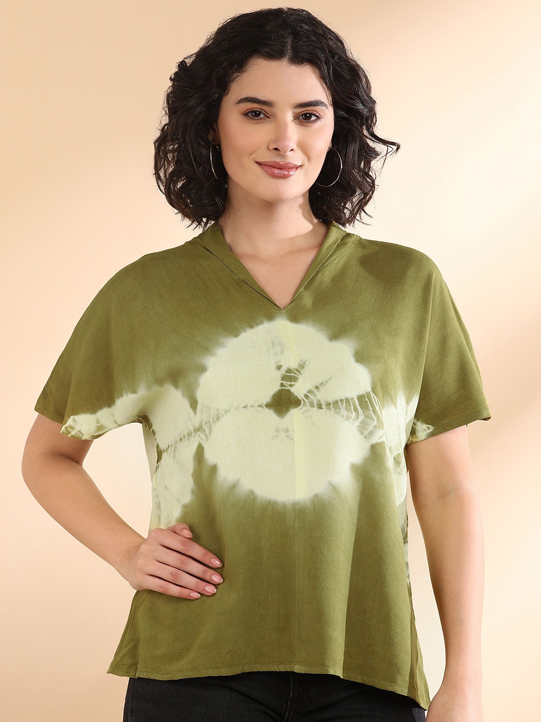 

Maaesa Women Tie-Dye Rayon Brown Top, Green