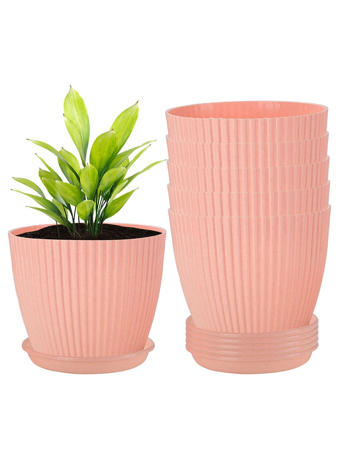 

Kuber Industries Peach-Coloured 6 Pieces Textured Durable Planters With Tray