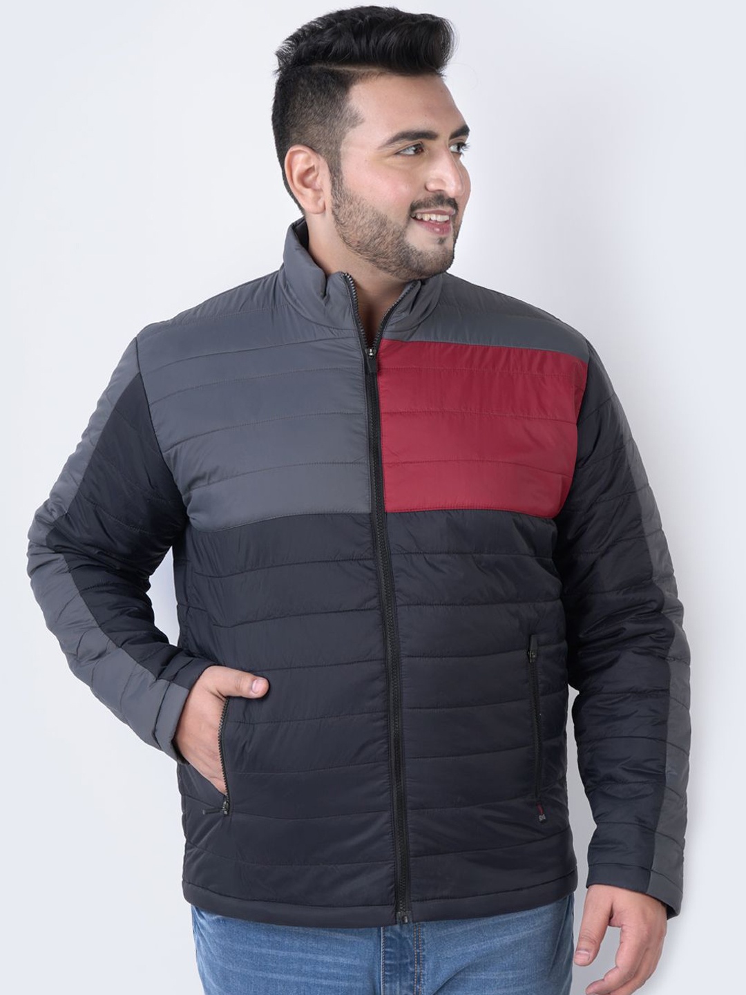 

John Pride Men Colourblocked Padded Jacket, Black