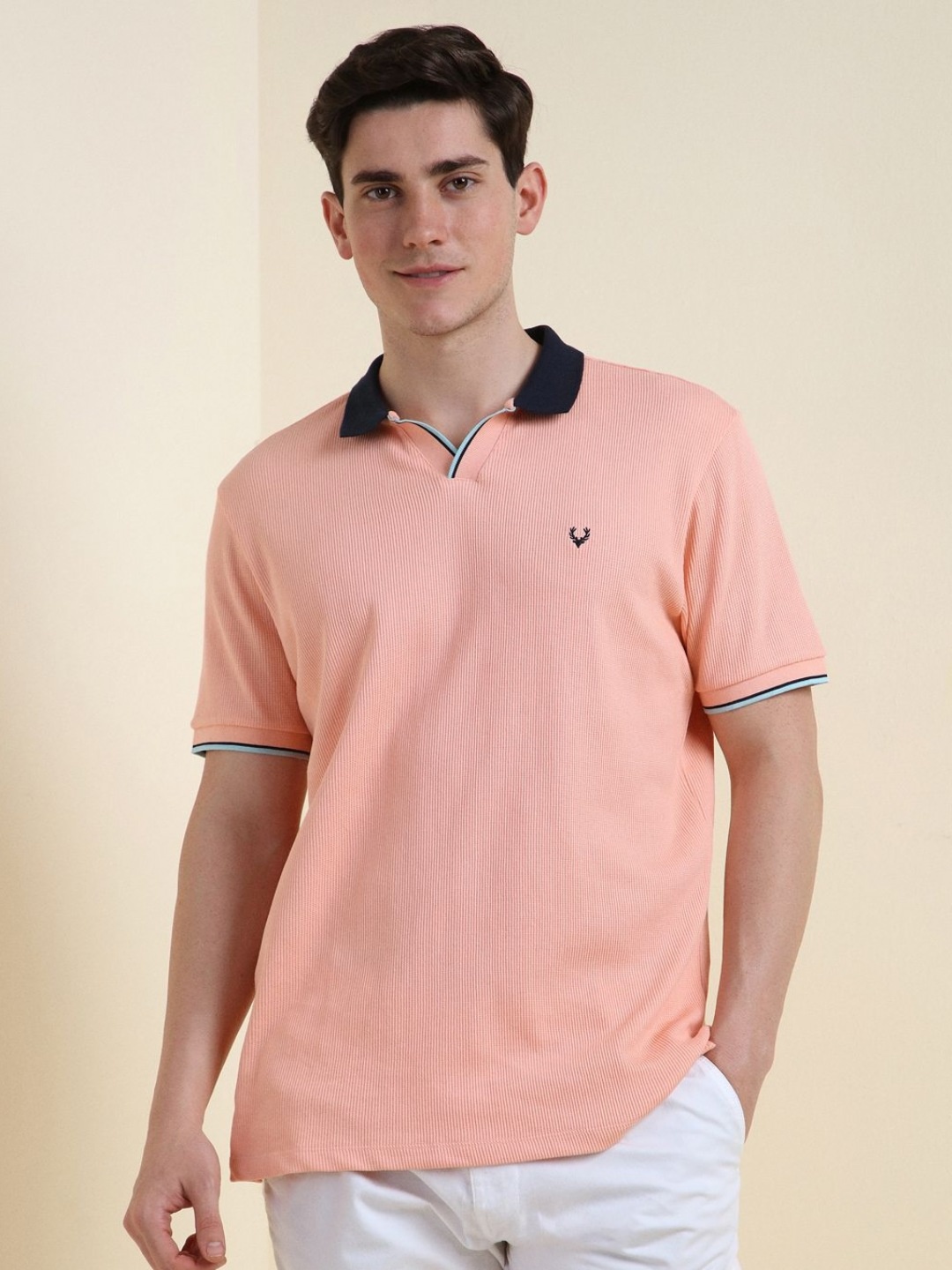 

Allen Solly Men Solid Polo Collar Cotton T-shirt, Peach