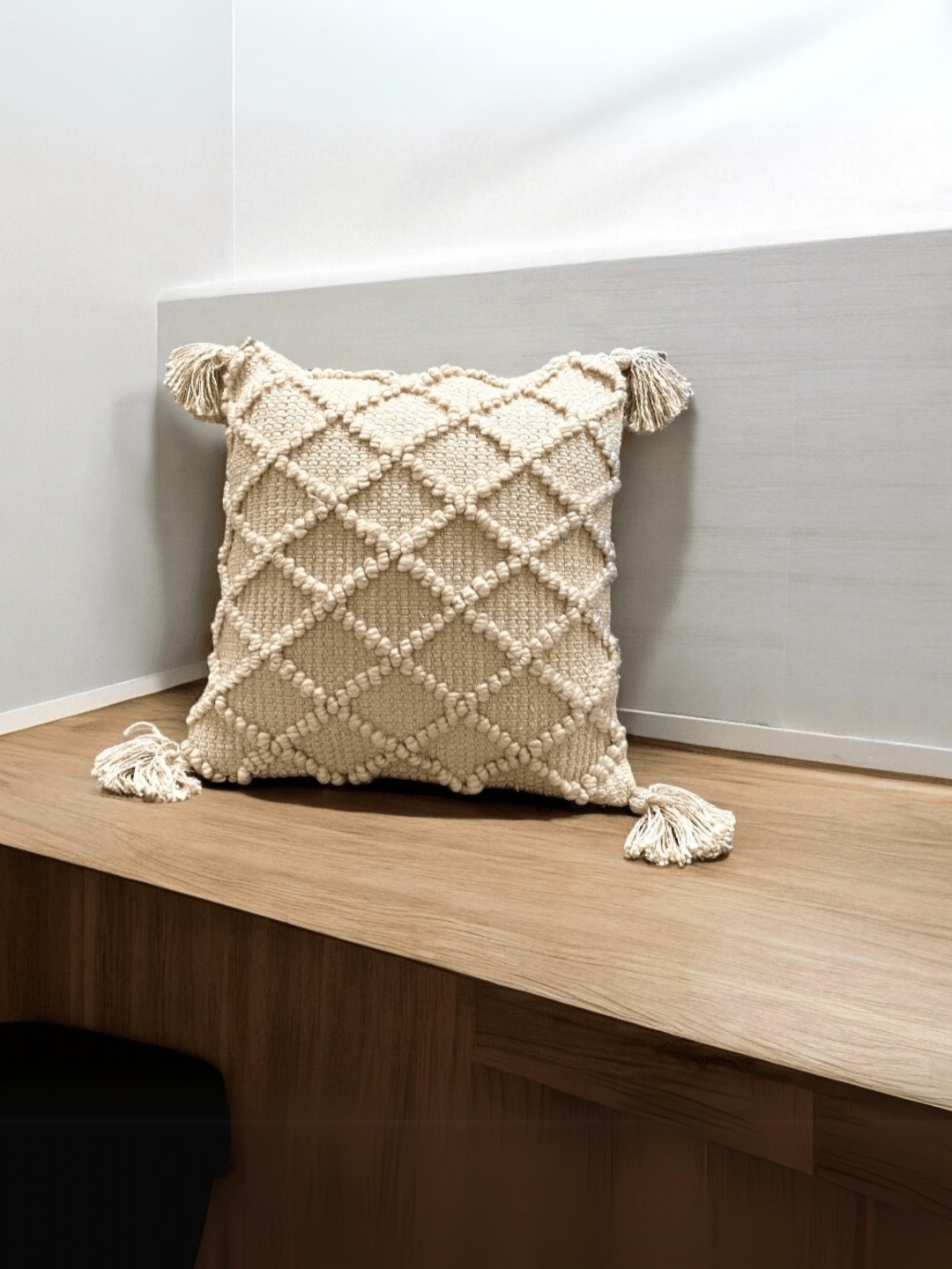 

LUSHLYF Tufted Cream Diamond Textured Cotton Square Cushion Covers