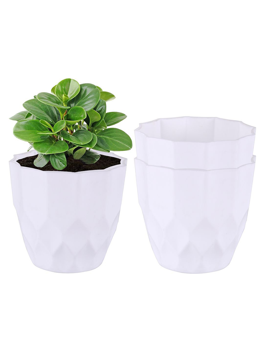 

Kuber Industries White 3-Pieces Textured Planters