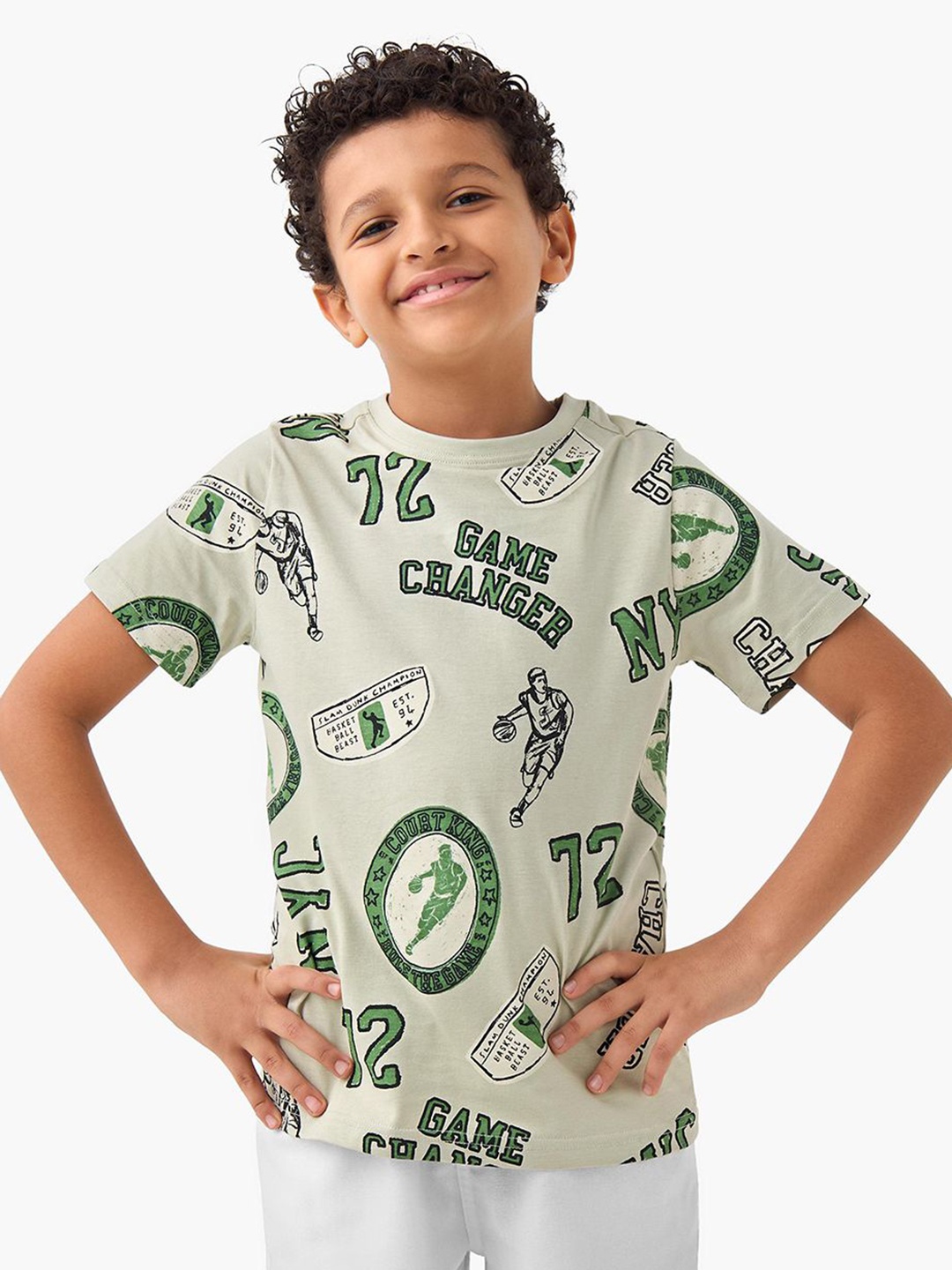 

Juniors by Babyshop Boys Conversational Printed Round Neck Cotton T-shirt, Grey
