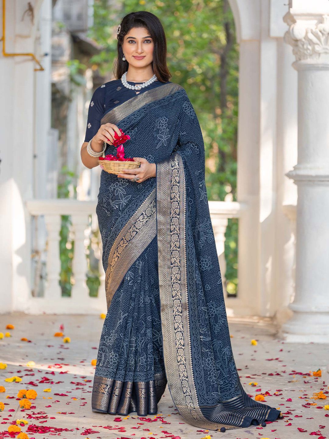

Anouk Bandhani Zari Sungudi Saree, Blue