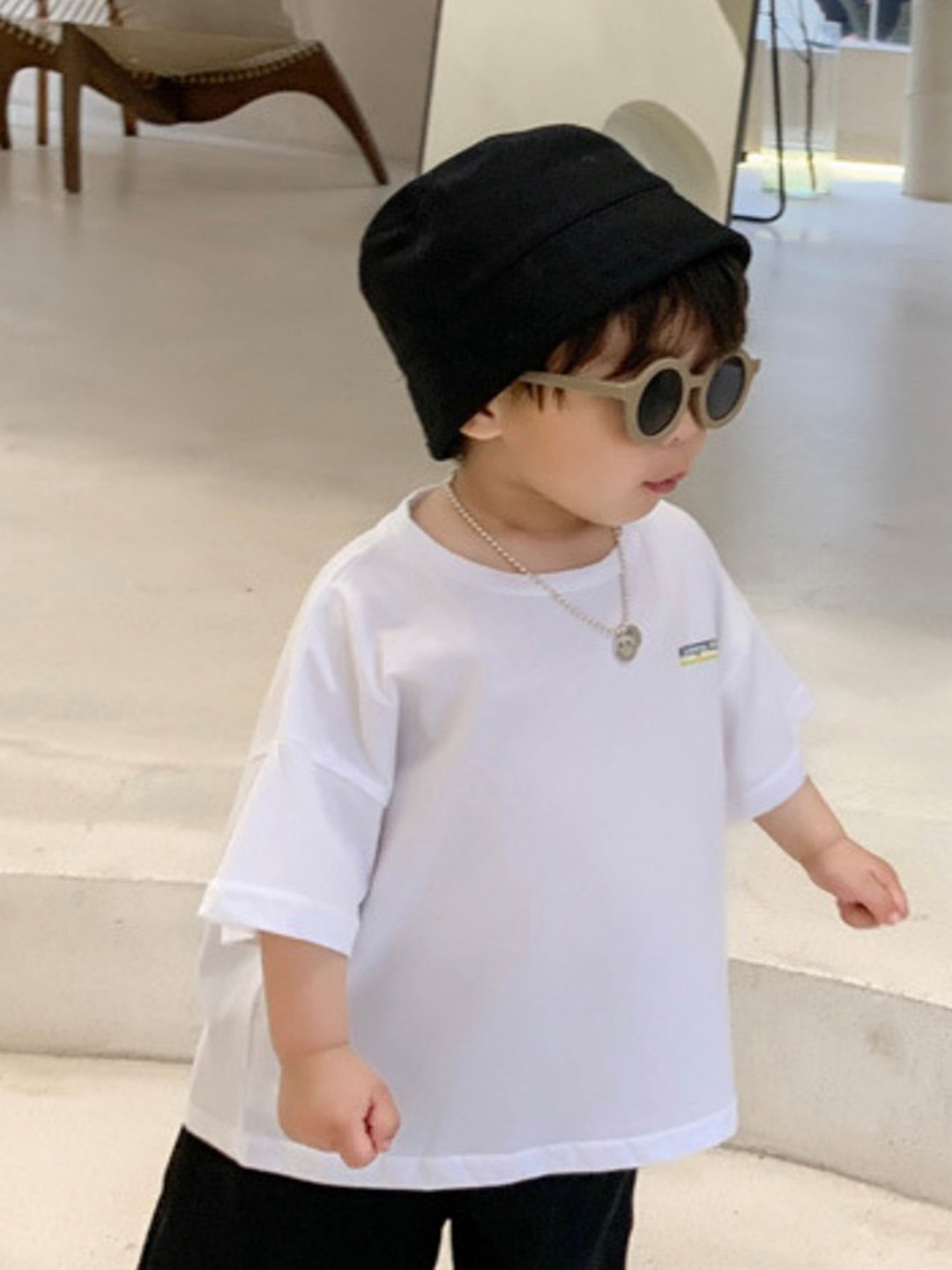 

LULU & SKY Boys Typography Printed Round Neck Cotton Oversized T-shirt, White