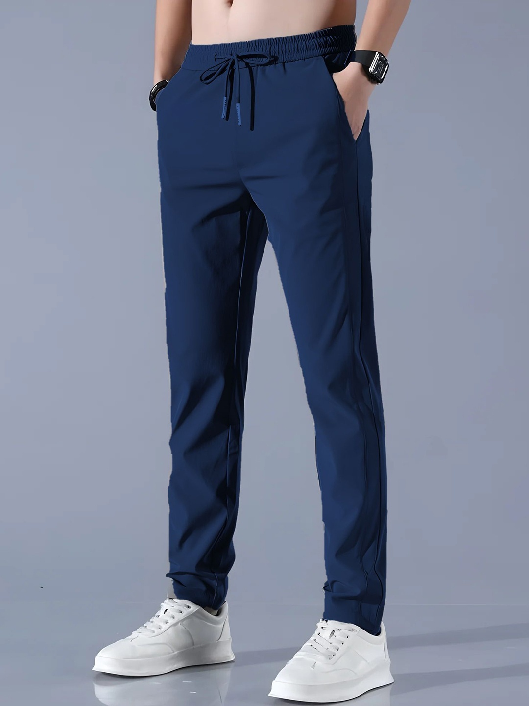 

SYMVI Men DryFIT Mid-Rise Track Pants With Zipper Pocket, Blue