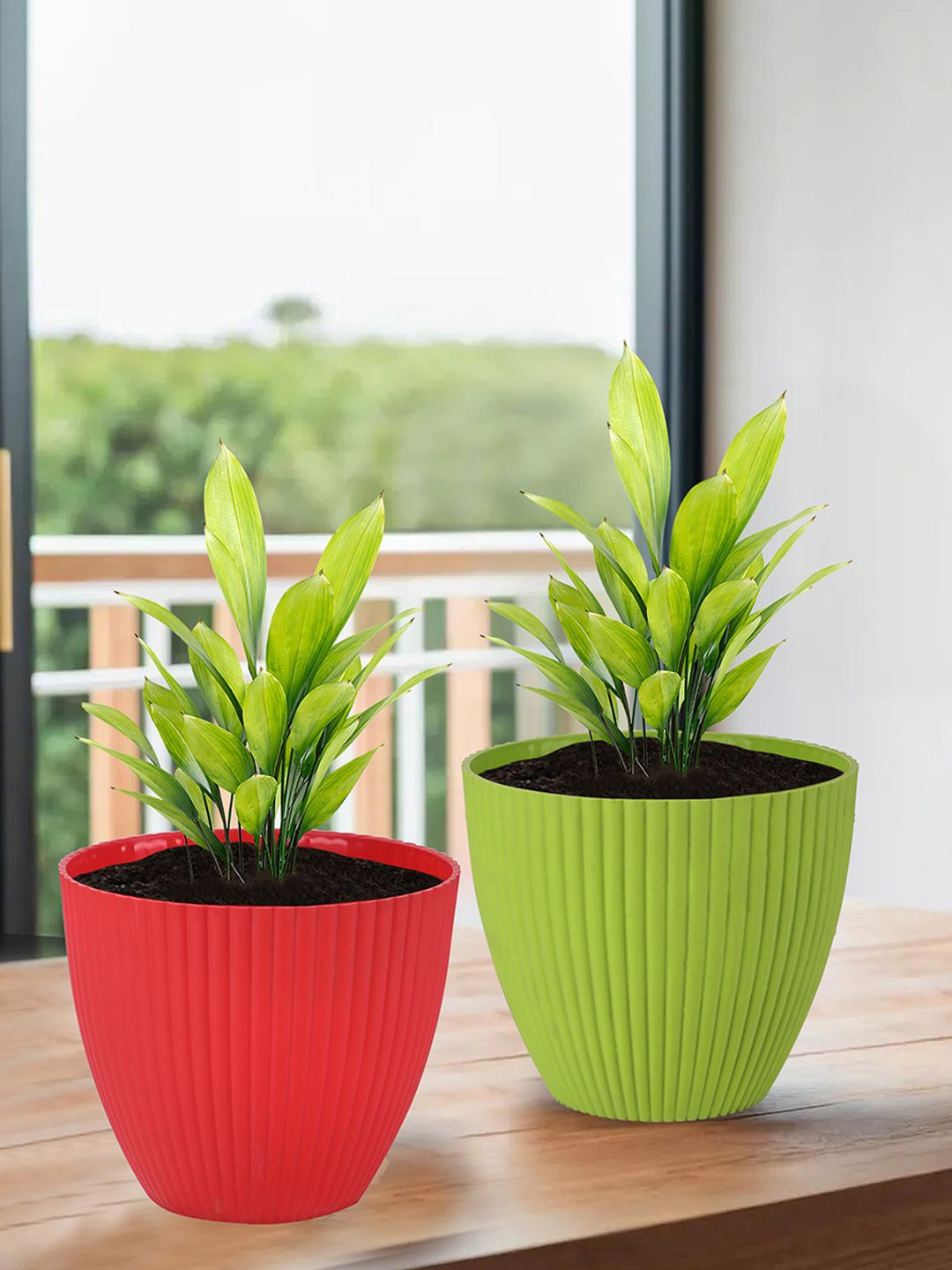 

Kuber Industries Red & Green 4 Pieces Textured Durable Planters