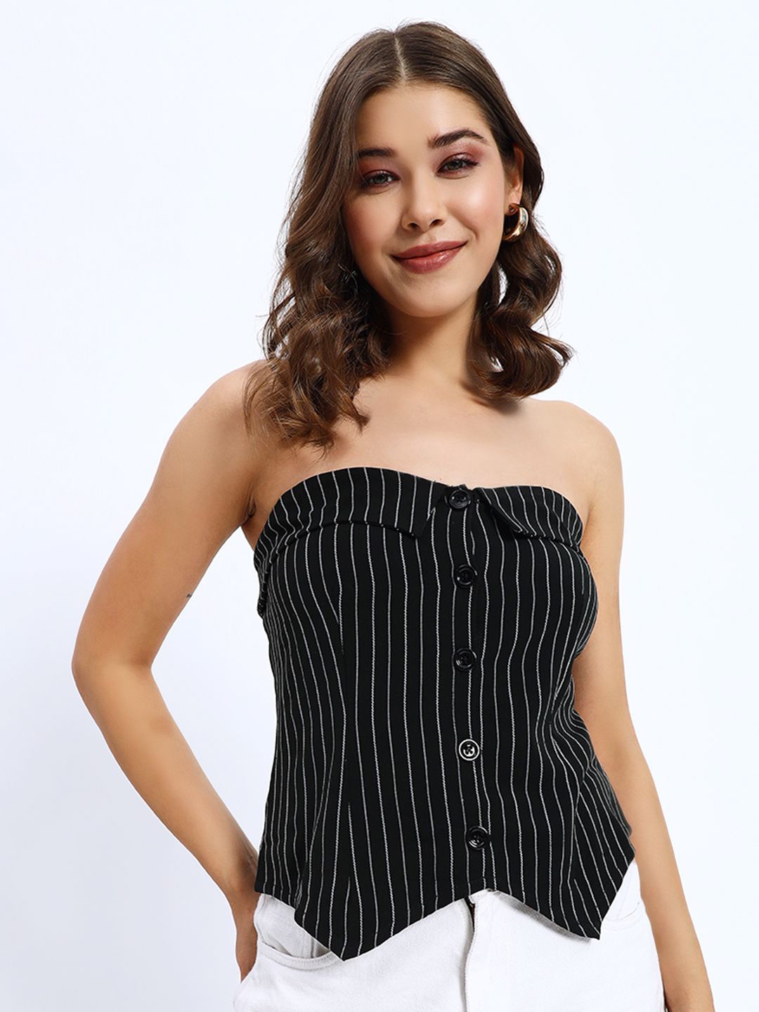 

Sugercandy Striped Tube Top, Black