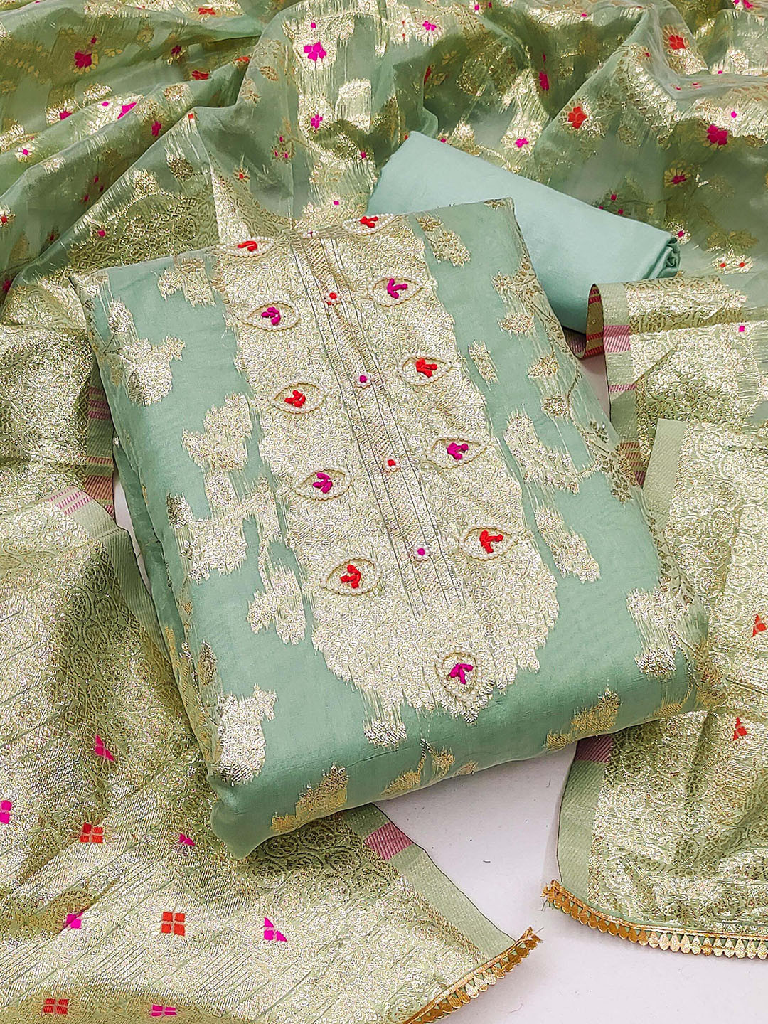 

SAINOOR Semi-Stitched Dress Material, Sea green