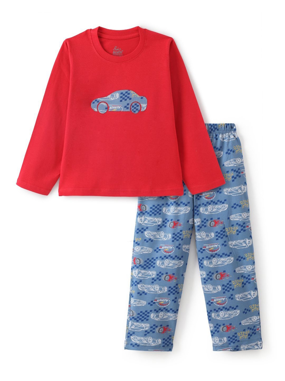 

FUNKRAFTS Boys Printed Round Neck Pure Cotton T-shirt With Pyjamas, Red