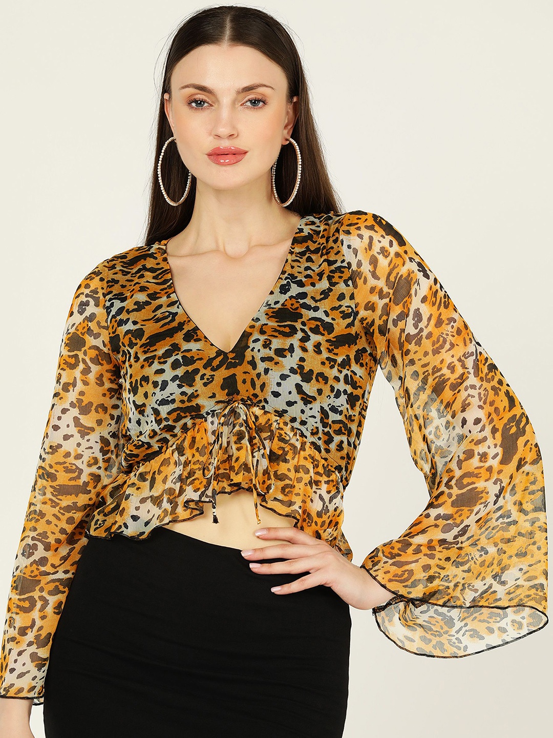 

MISS HAUTE Animal Print Flared Sleeve Georgette Top, Multi