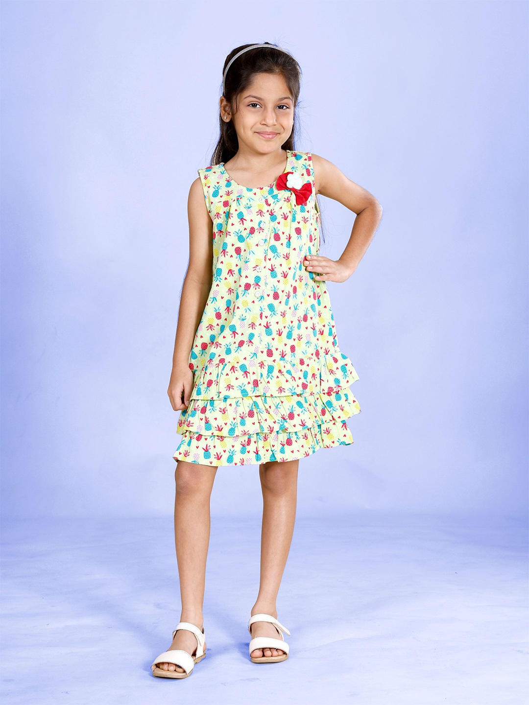 

KiddoPanti Print Flutter Sleeve Fit & Flare Dress, Green