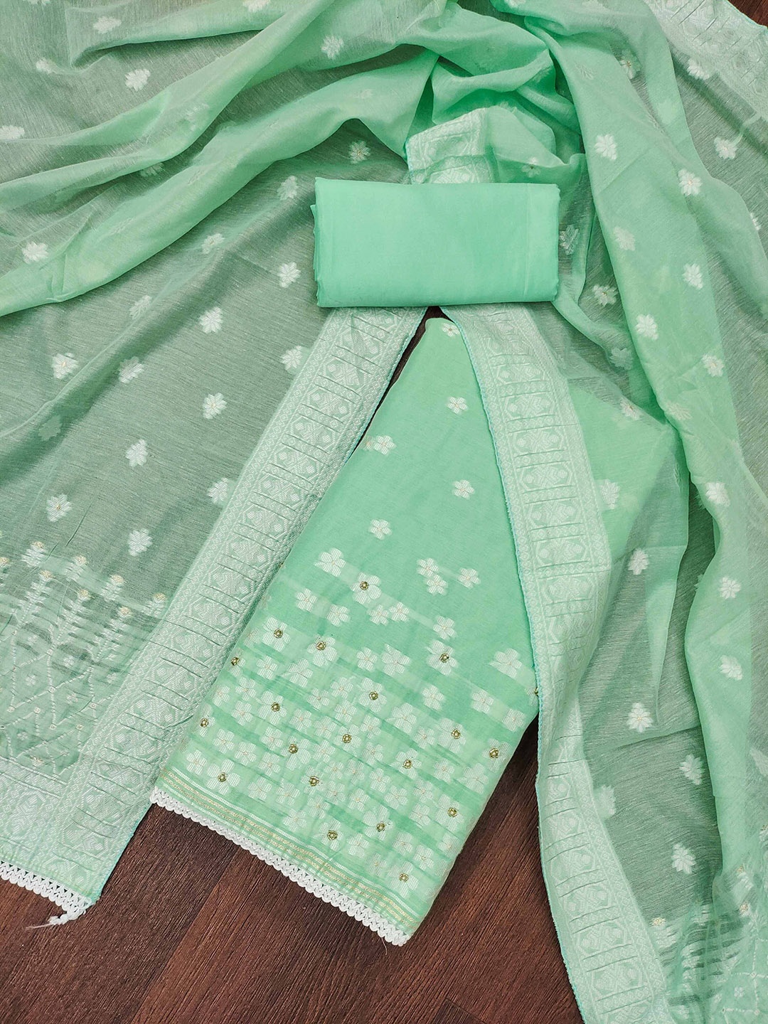 

SAINOOR Woven Design Semi-Stitched Dress Material, Green