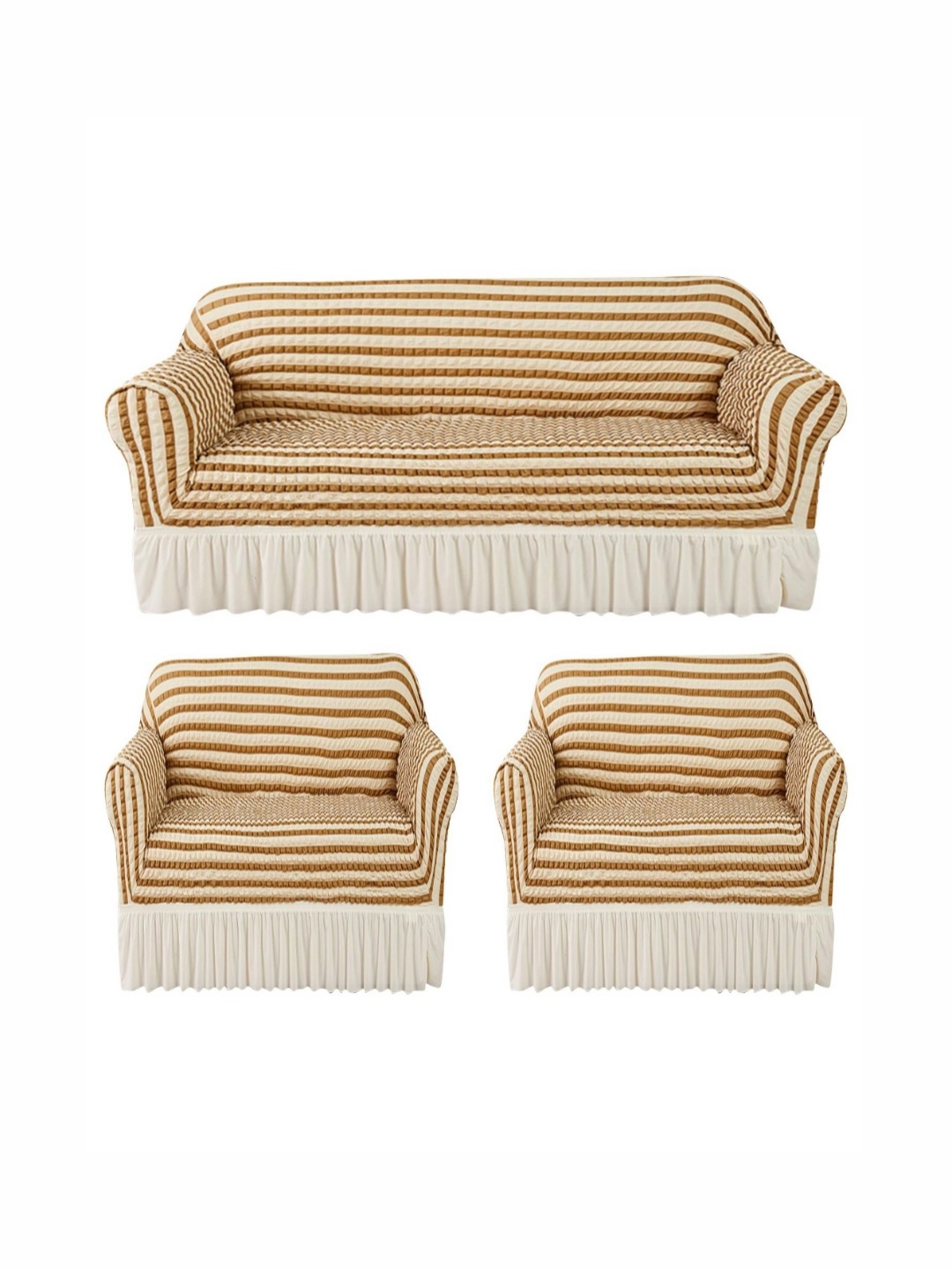 

HOUSE OF QUIRK 280 Gsm Durable Washable Universal 3 + 1 + 1 Seater Sofa Covers, Beige