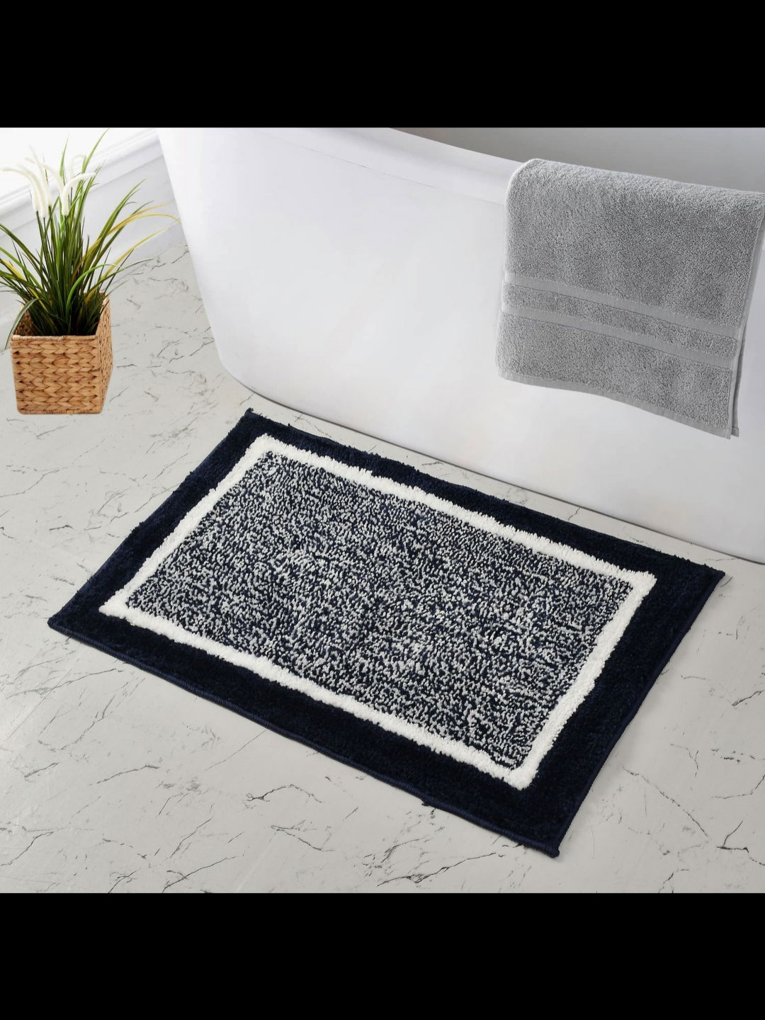 

MAA HOME CONCEPT Blue & White Textured Microfiber Anti Skid 1600GSMBathMat