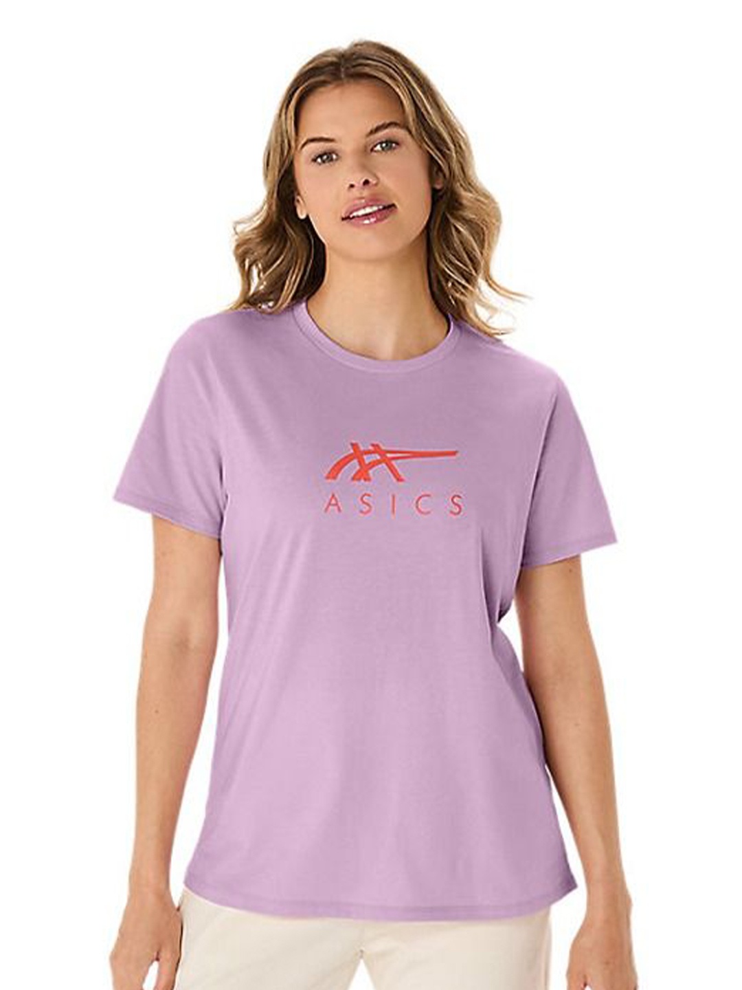 

ASICS Women Typography Printed Round Neck Running Sports T-shirt, Lavender