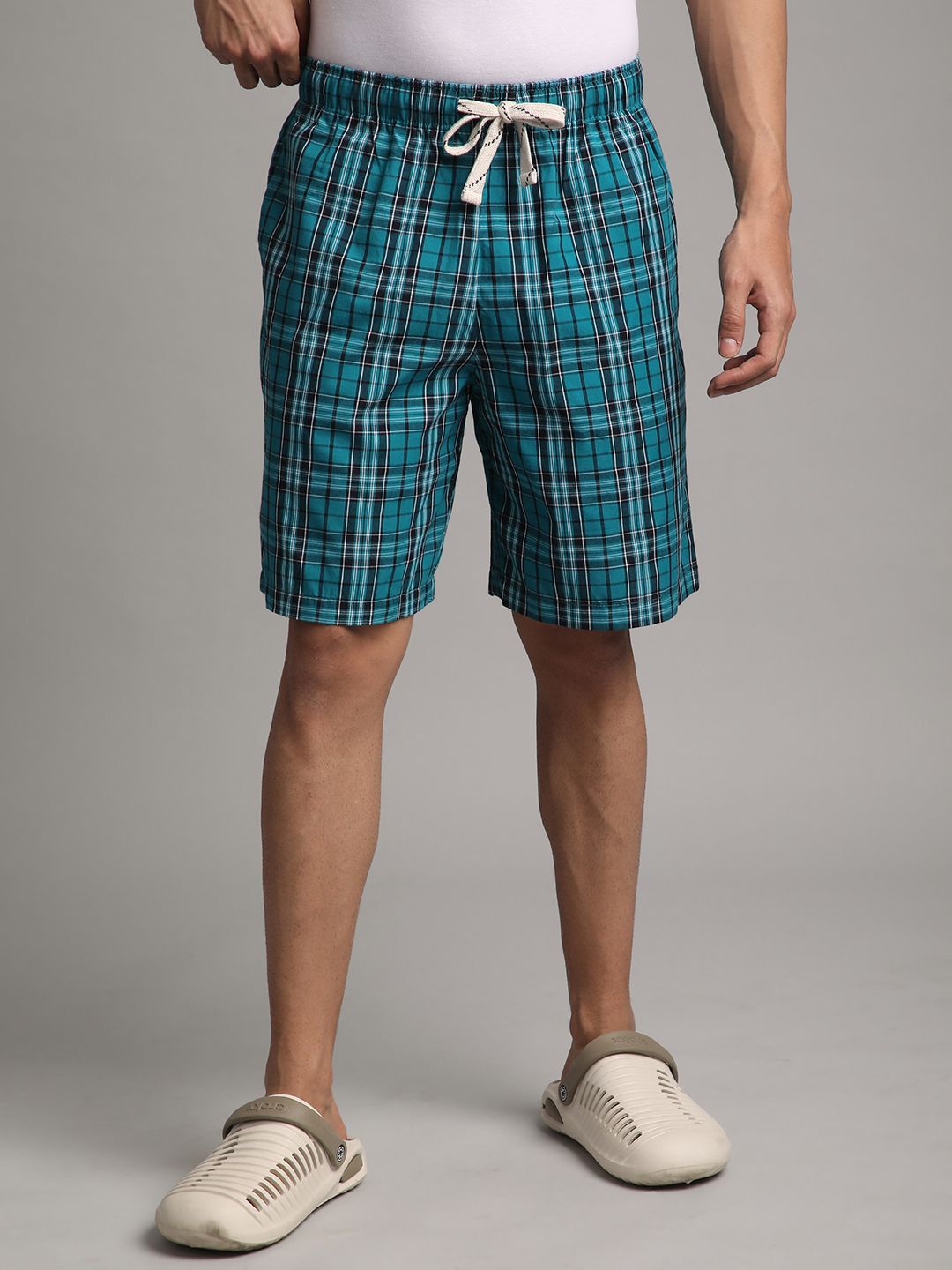 

BStories Men Checked Lounge Shorts, Teal