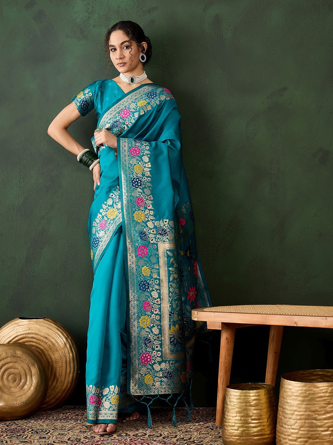 

Maroosh Zari Banarasi Saree, Sea green