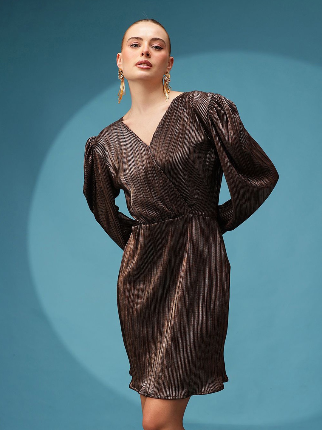 

The Roadster Lifestyle Co Women's Wrap Style Mini Dress, Copper