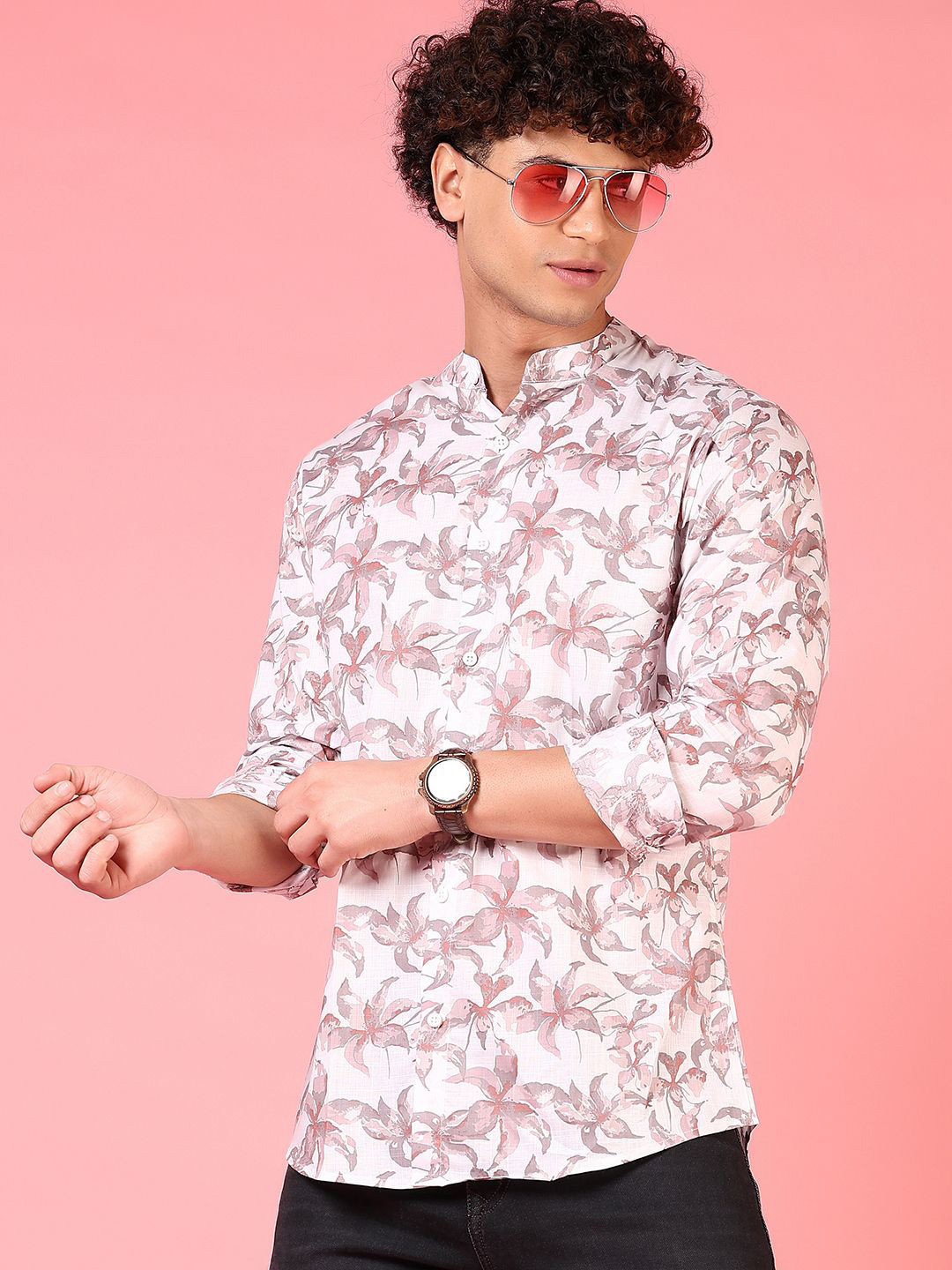 

V-Mart Men Floral Opaque Printed Casual Shirt, Mauve