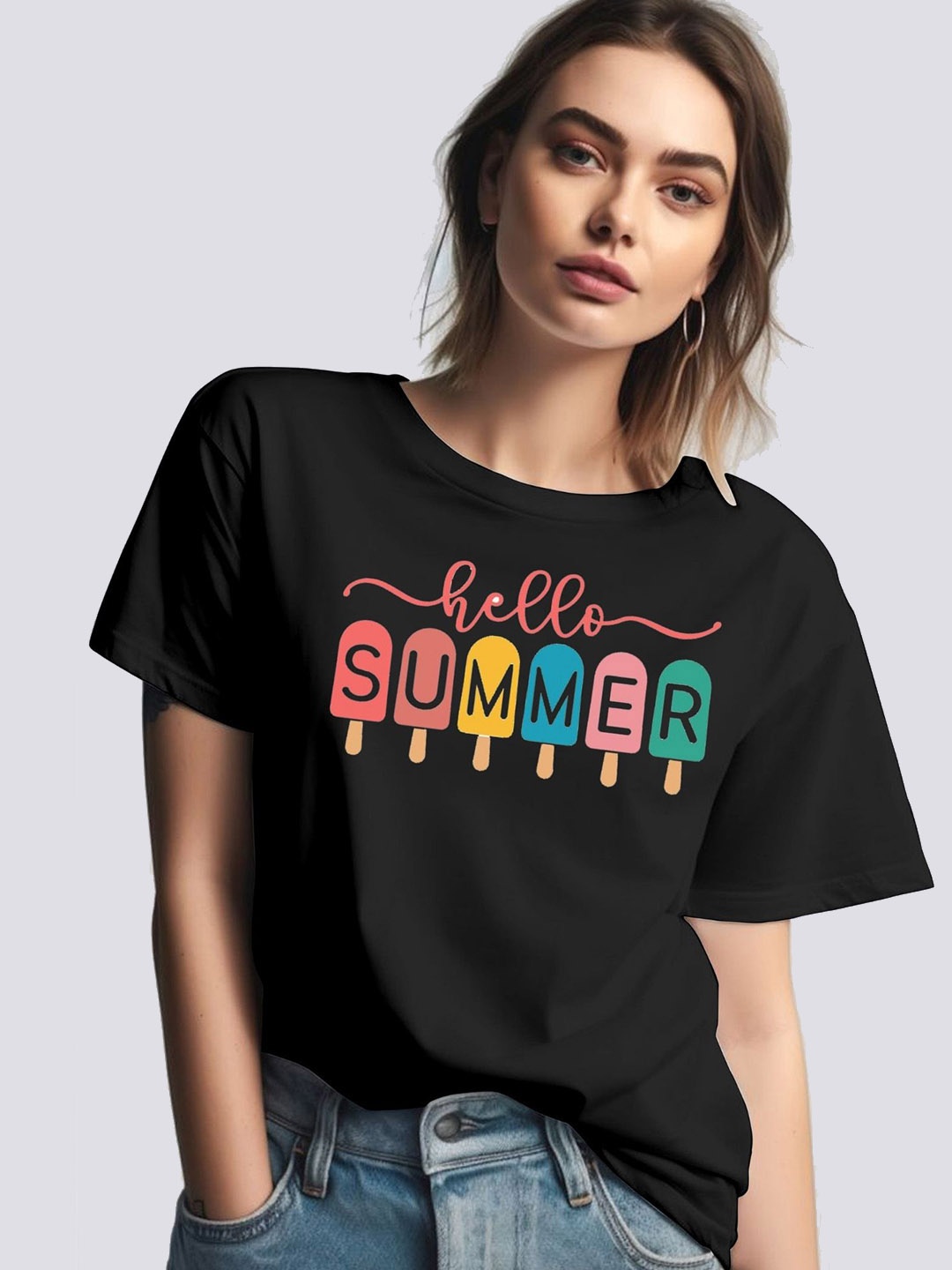 

Moda Rapido Women Printed Round Neck Tshirt, Black