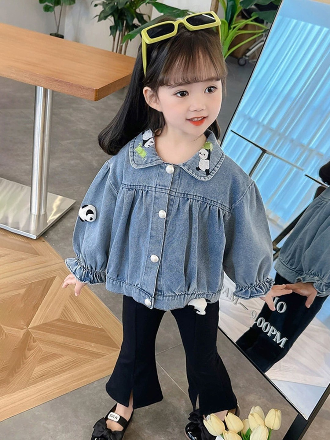 

LULU & SKY Girls Washed without Crop Denim Jacket Patchwork, Blue