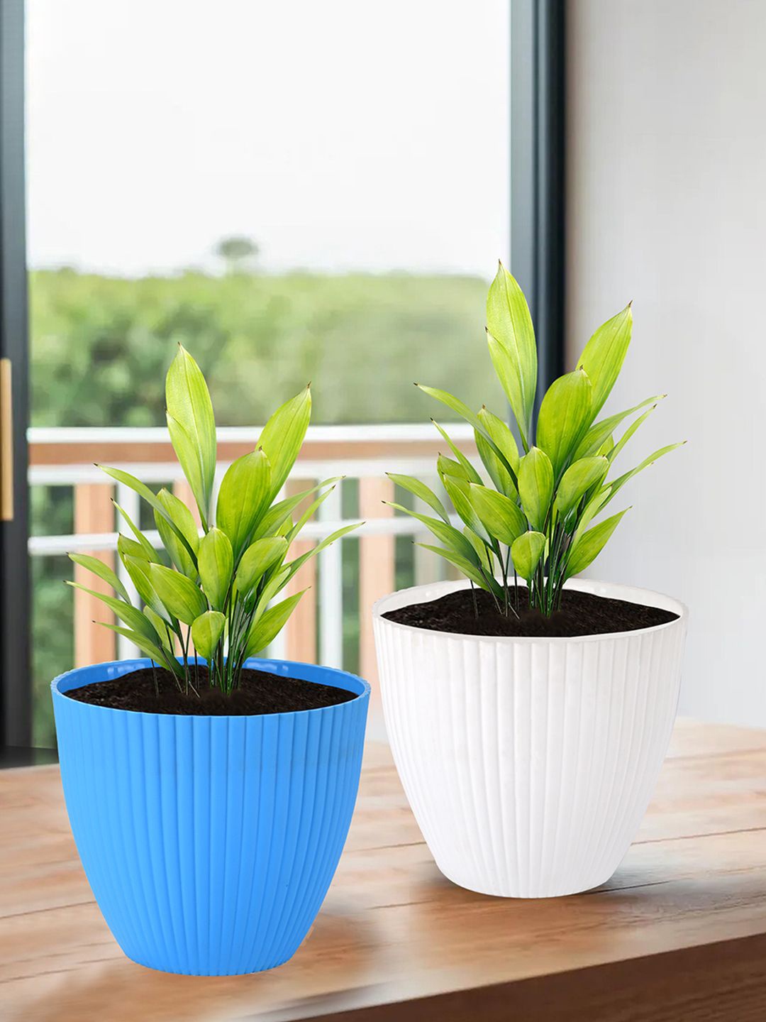 

Kuber Industries Blue & White 2 Pieces Textured Planters