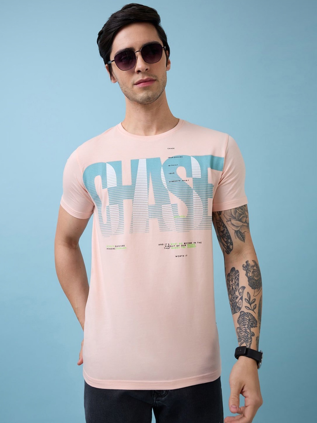 

Status Quo Men Regular Fit Typography Printed Round Neck T-shirt, Peach