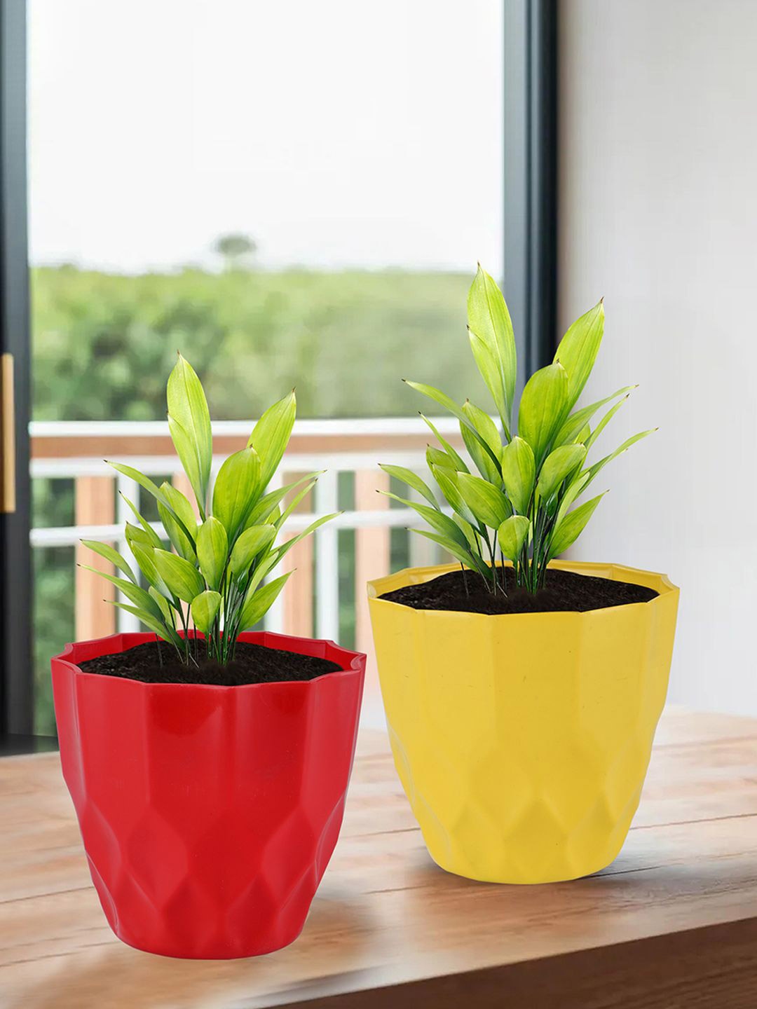 

Kuber Industries Red & Yellow 2 Pieces Barfi Pattern Durable Planters