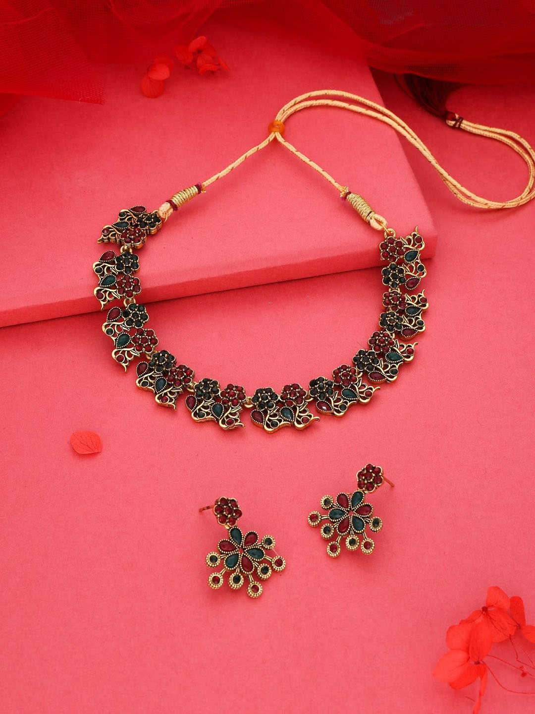 

Anouk Gold-Plated Artificial Stones-Studded Necklace With Earrings