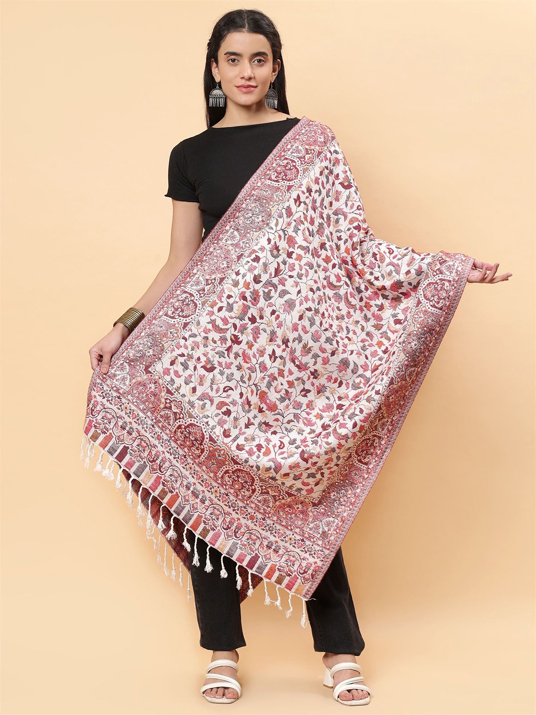 

Moda Chales Women Woven Design Stole, White