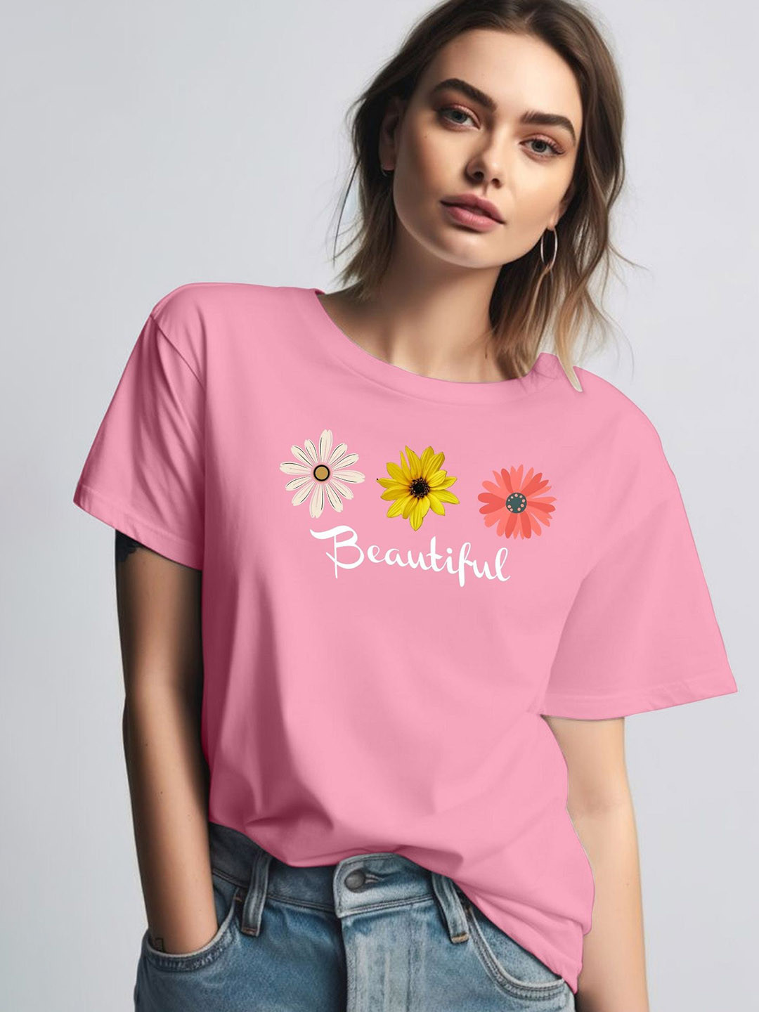 

Moda Rapido Women Printed Round Neck Tshirt, Pink