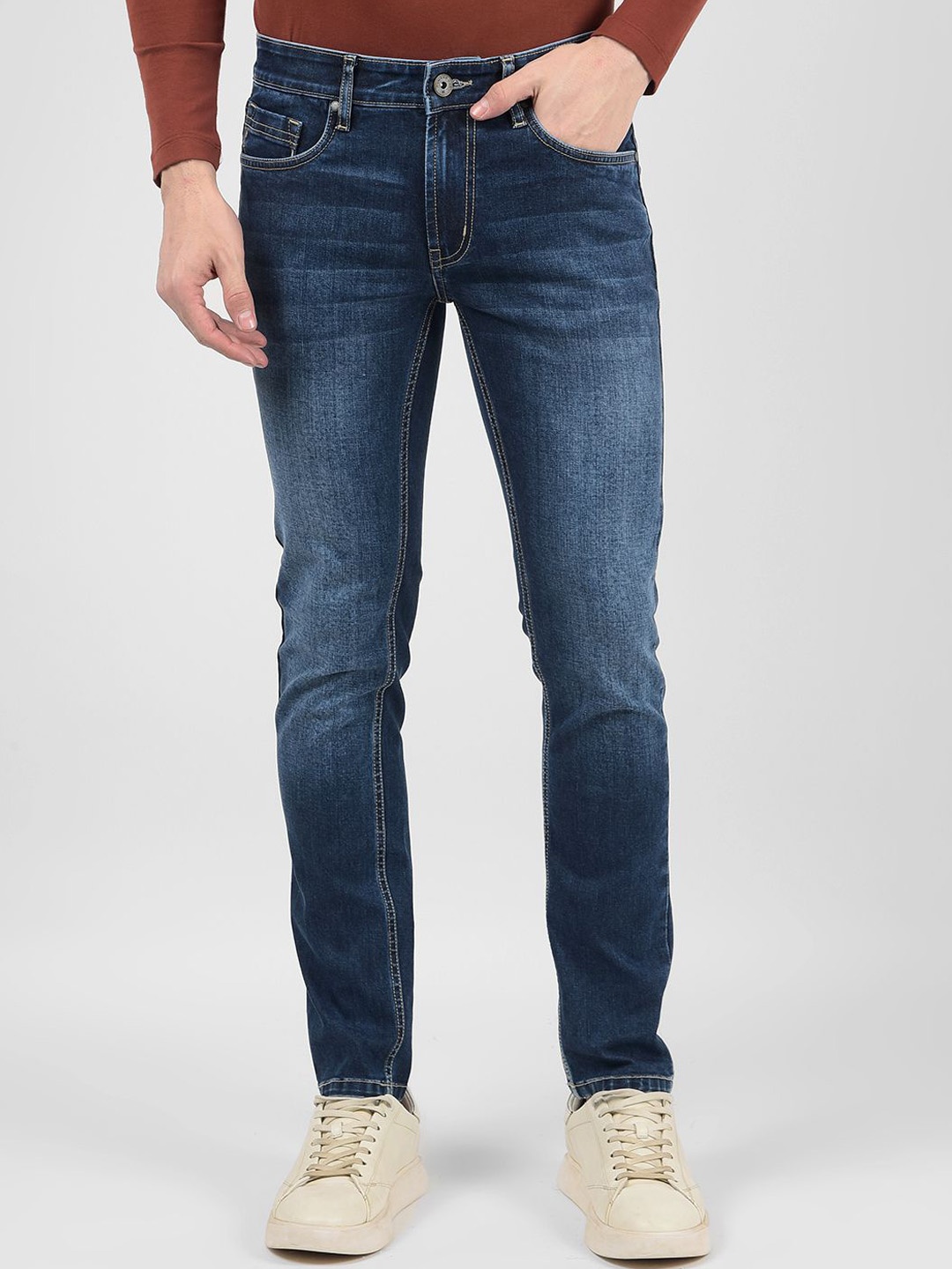

Numero Uno Men Skinny Fit Low-Rise Light Fade Stretchable Jeans, Blue