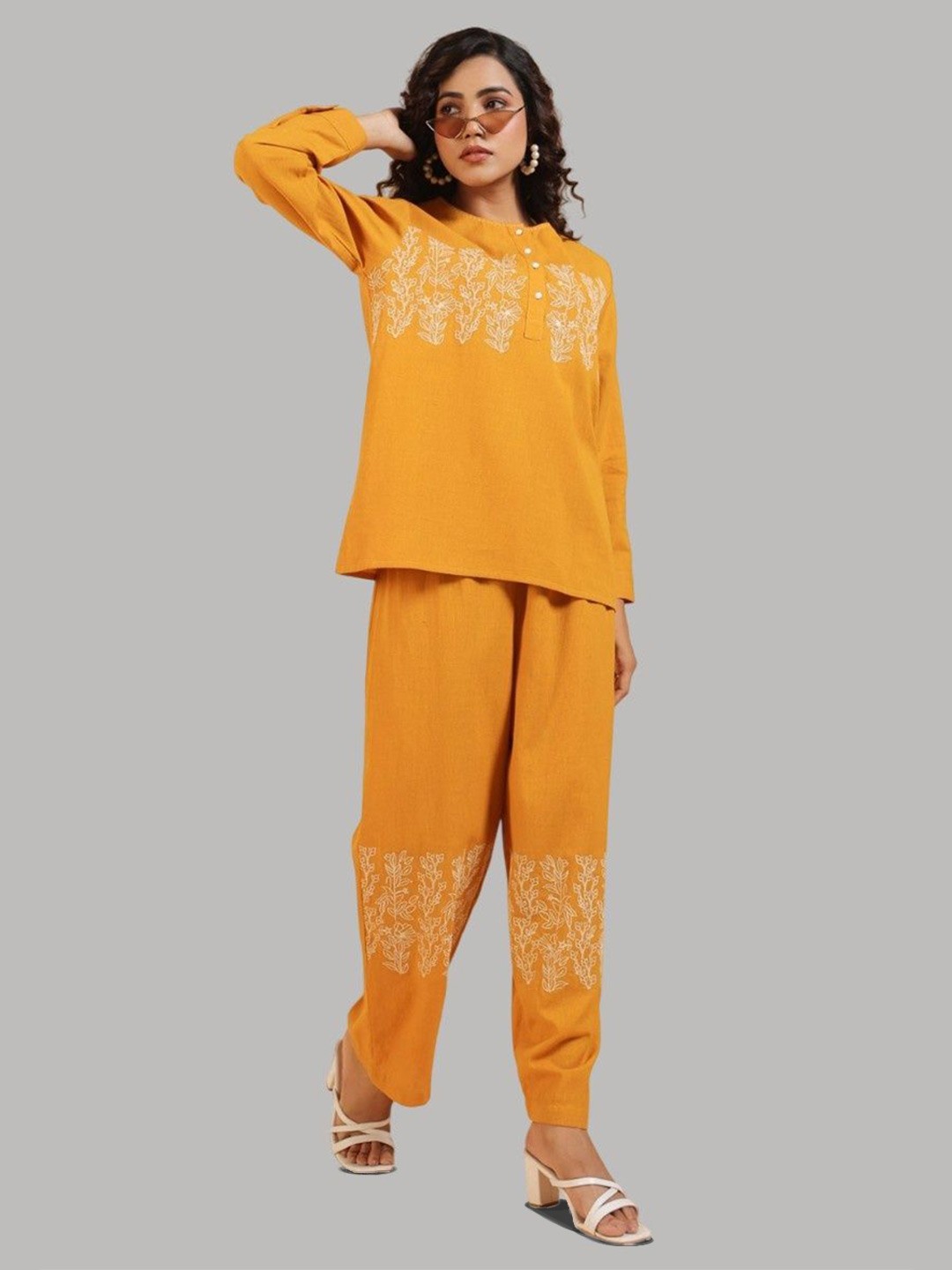 

Skinsi Floral Printed Pure Cotton Top & Trousers, Orange