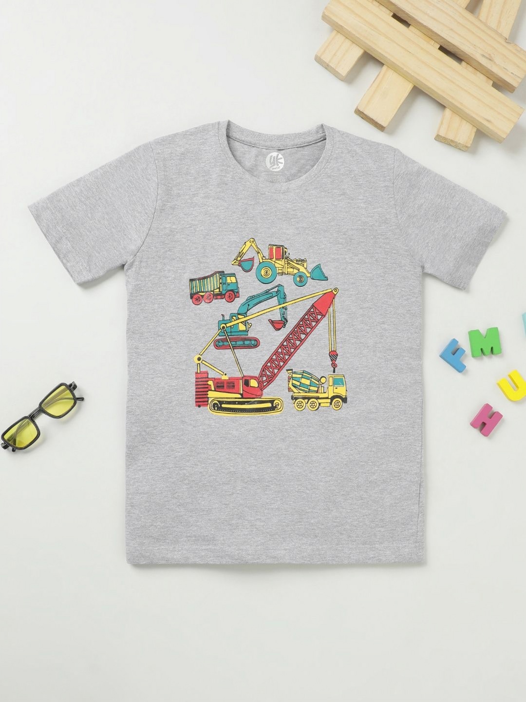 

YK Boys Graphic Printed Round Neck Cotton T-shirt, Grey
