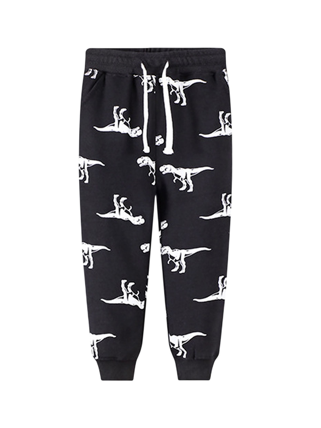 

LULU & SKY Boys Printed Tapered Fit High-Rise Joggers Trousers, Black