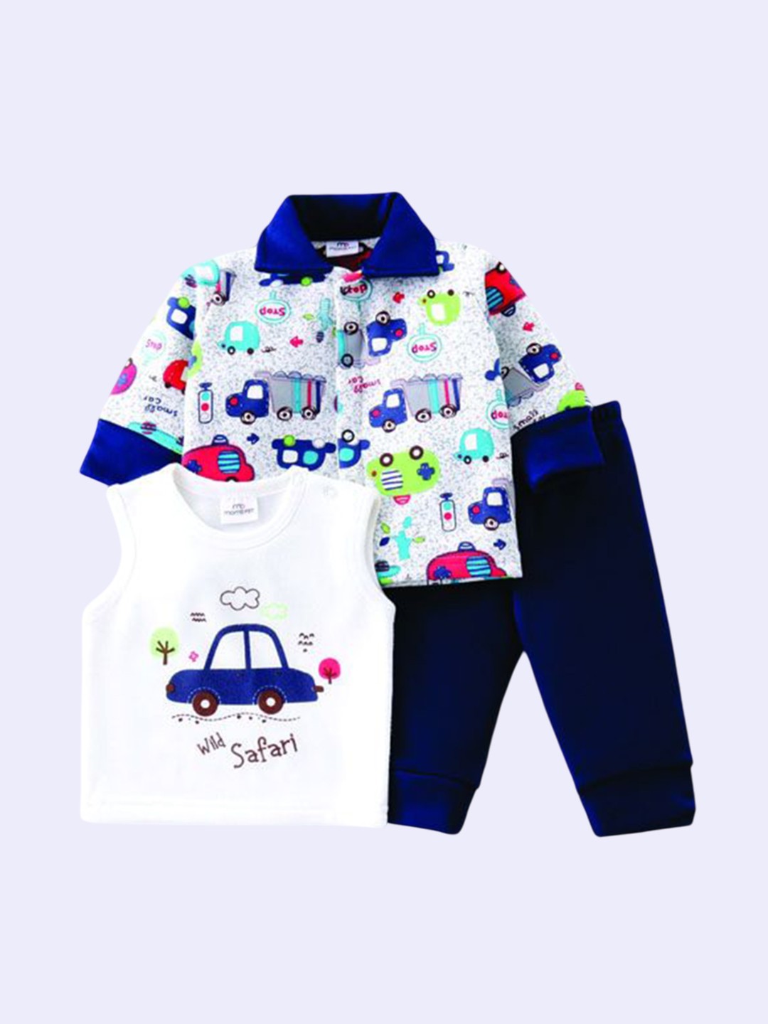 

MOMS PET Boys Printed Top & Trouser With Jacket Clothing Set, Navy blue