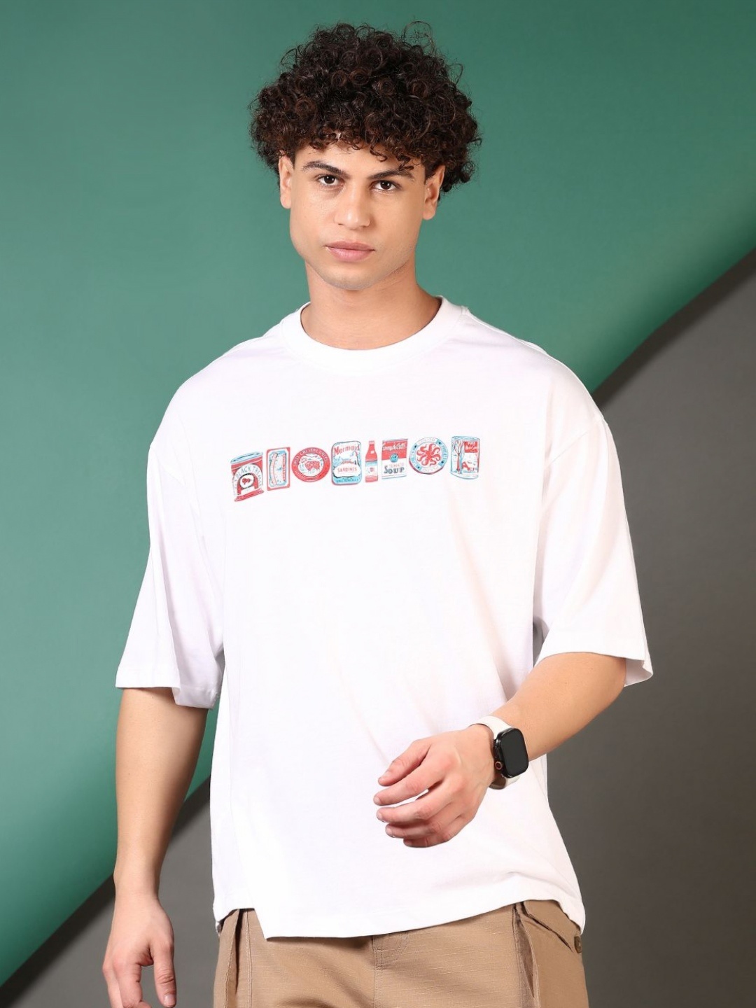 

V-Mart Men Graphic Printed Round Neck Cotton Oversized T-shirt, White