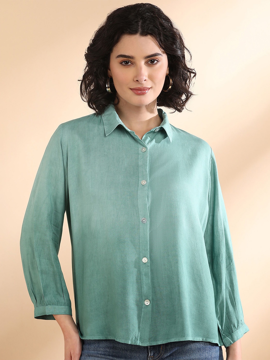 

Maaesa Women Original Opaque Casual Shirt, Green