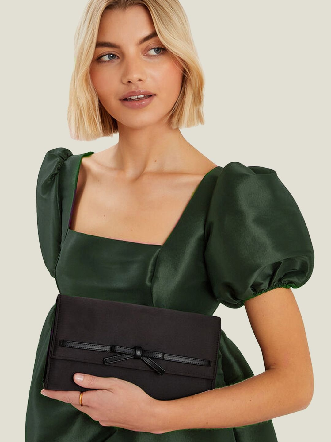 

Accessorize Bow Satin Purse Clutch, Black