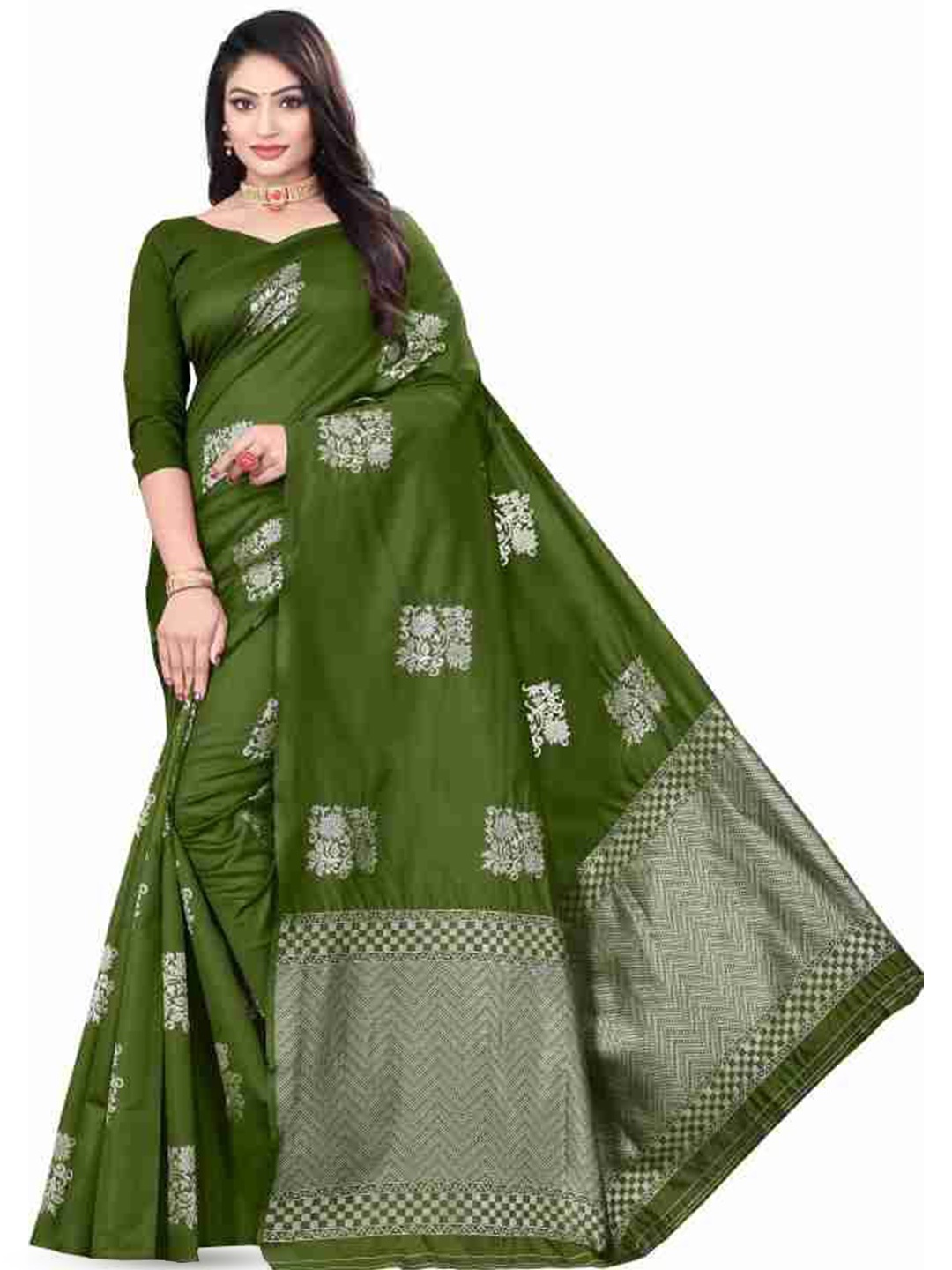 

LADY SHOPI Woven Design Zari Pure Silk Banarasi Saree, Green