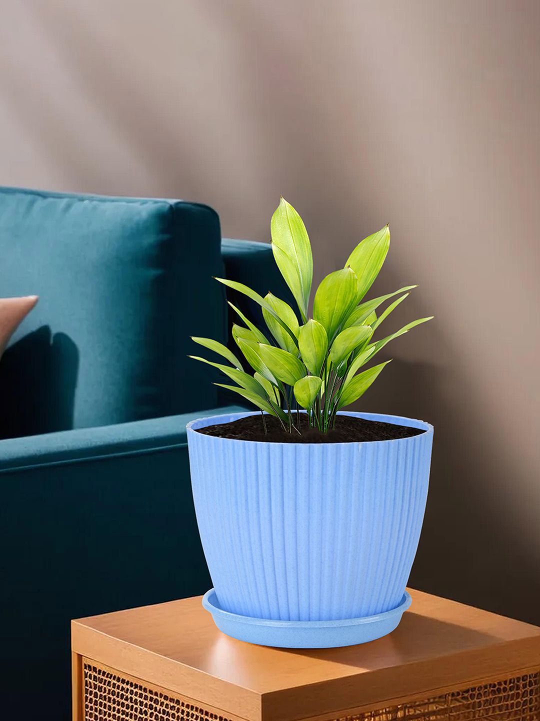 

Kuber Industries Peach-Coloured & Blue 2 Pieces Textured Durable Planters With Tray
